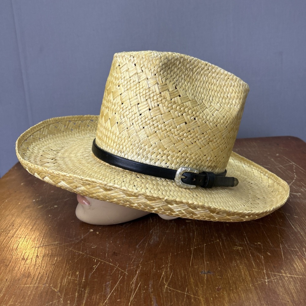 Resistol Santa Fe Vintage Straw Cowboy Hat Sheplers Black Band Size 7 Natural